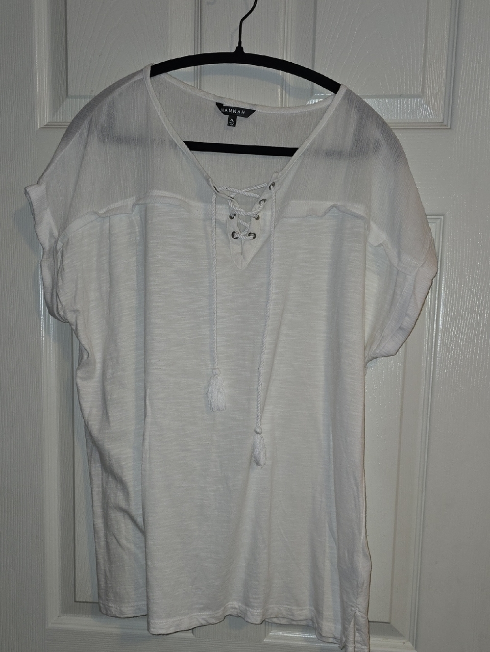 Hannah‎ White Lace-Up V-Neck Short Sleeve Tunic